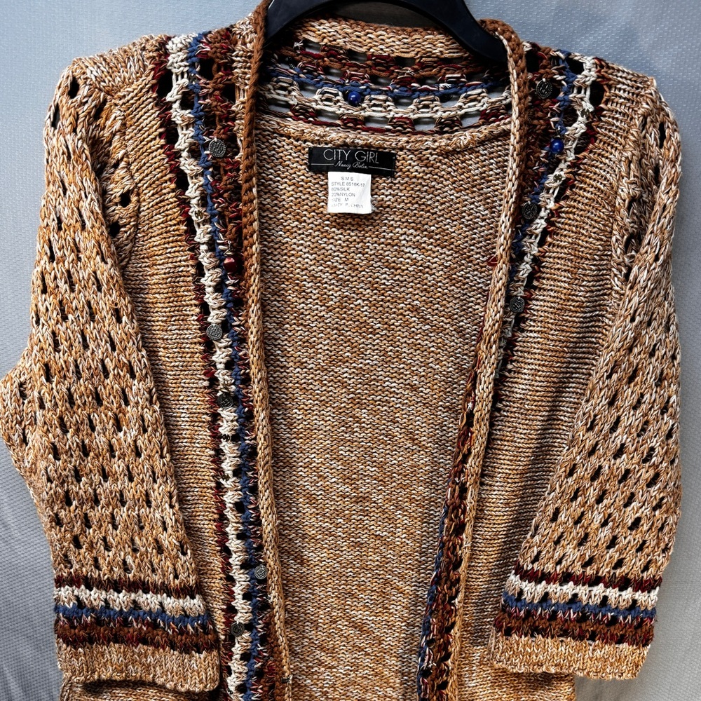 City Girl - Open Front Knit Cardigan Sweater 3/4 Length Sleeve - Women’s Size M
